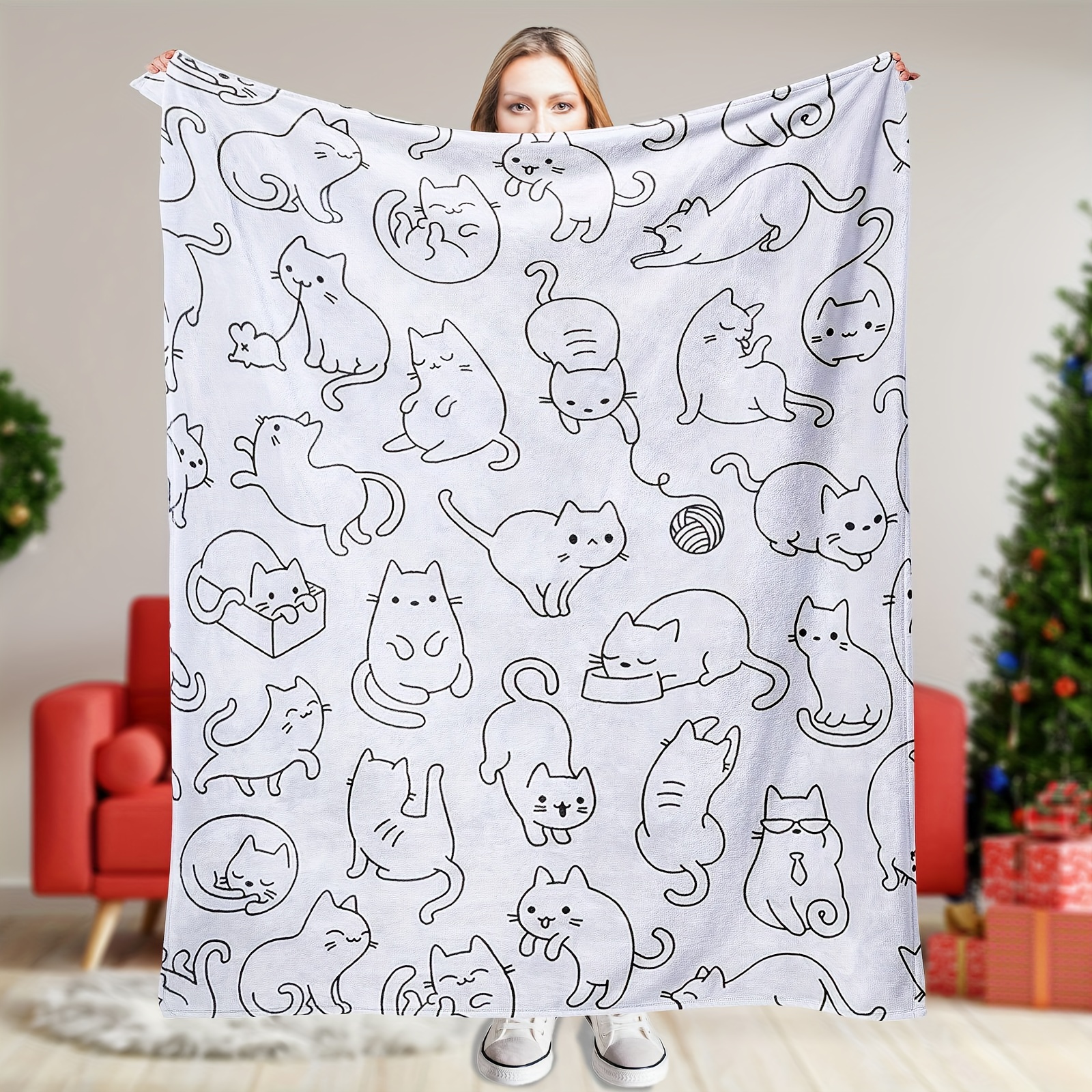 Cat Blankets for Cat Lovers Cute Cat Throw Blanket for Teen Girls  Watercolor Cat Print Blankets Gifts for Kids Flannel Fleece Blankets Plush