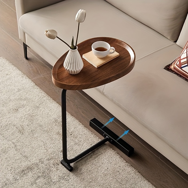 sleek c shaped wooden side table with black metal frame 18 l x 12 w portable end table for sofa and bedside   living room or bedroom     hardwood metal construction living room table