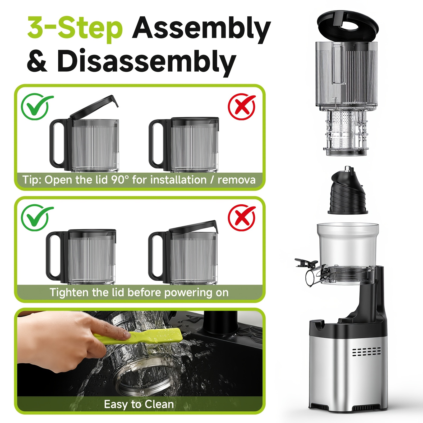 AMZCHEF Slow Juicer with Extra-Wide Feed Chute