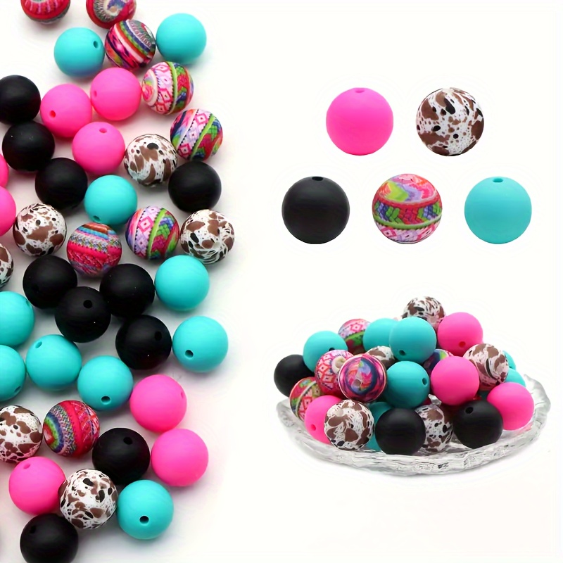 

50-piece Silicone Bead Kit - Colorful Round Beads For Diy Jewelry, Keychains & Crafts - Versatile Decorative Charms