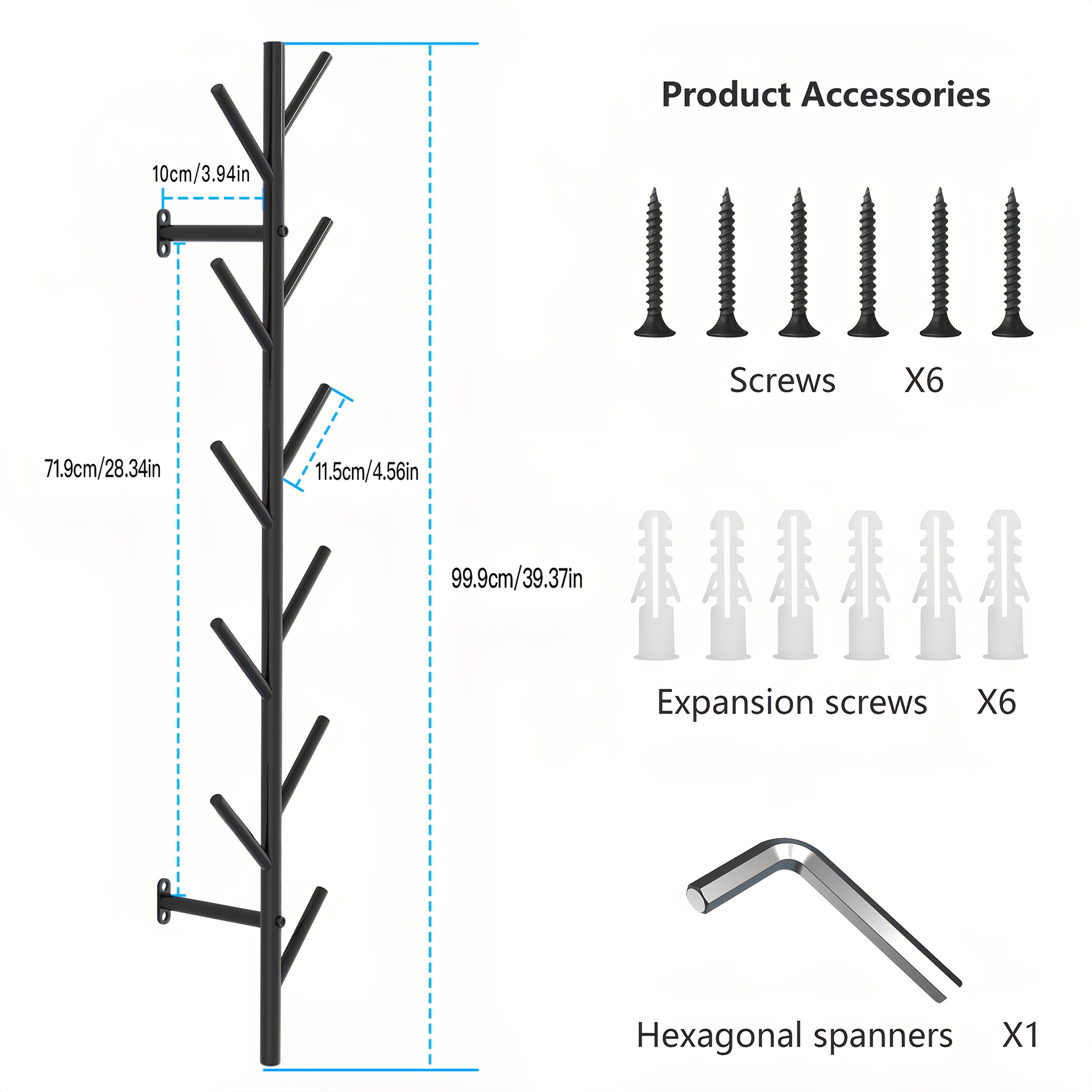 Image of Wall-mounted Coat And Hat Rack, Modern Coat And Hat Stand, Matte Black Branch-style Hanger With 11 Hooks, For Hanging Clothes, Hats, Bags, Scarves In , Bedrooms, Living Rooms