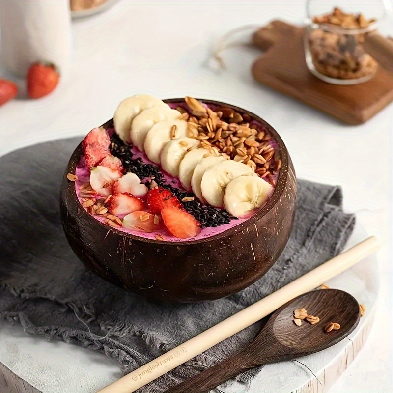 

1pc Natural , Wooden Salad Bowl, , Oatmeal Bowl, Breakfast Fruit Yogurt Bowl, Rust-resistant, Unique Shape, Kitchen And Dining Tableware Accessory