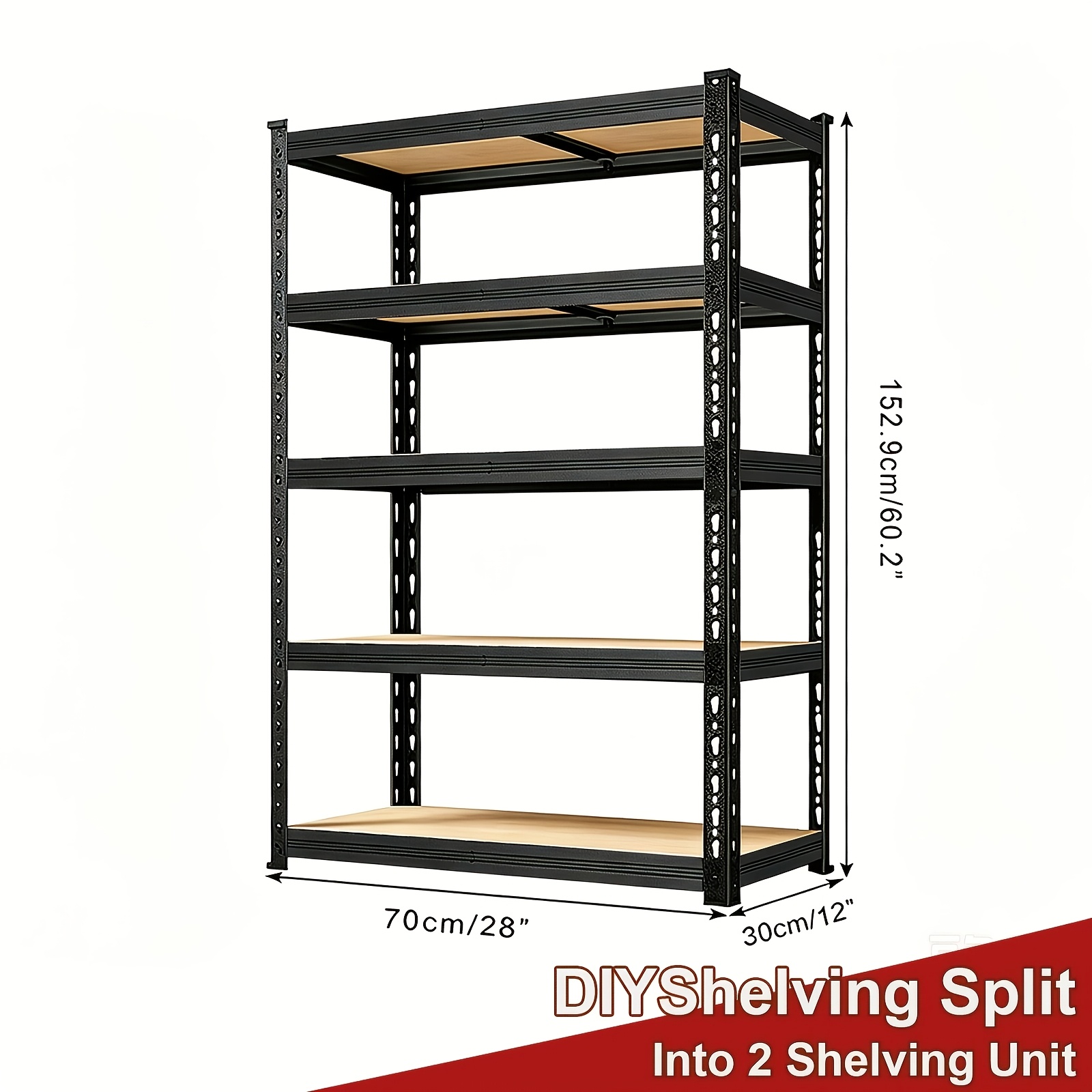 TEMU 2000lbs Heavy Duty 5-tier Metal Storage Rack, 60" & 72" Height Options, Extra Wide & Deep Adjustable Shelving Unit, Rust-proof Steel, Easy