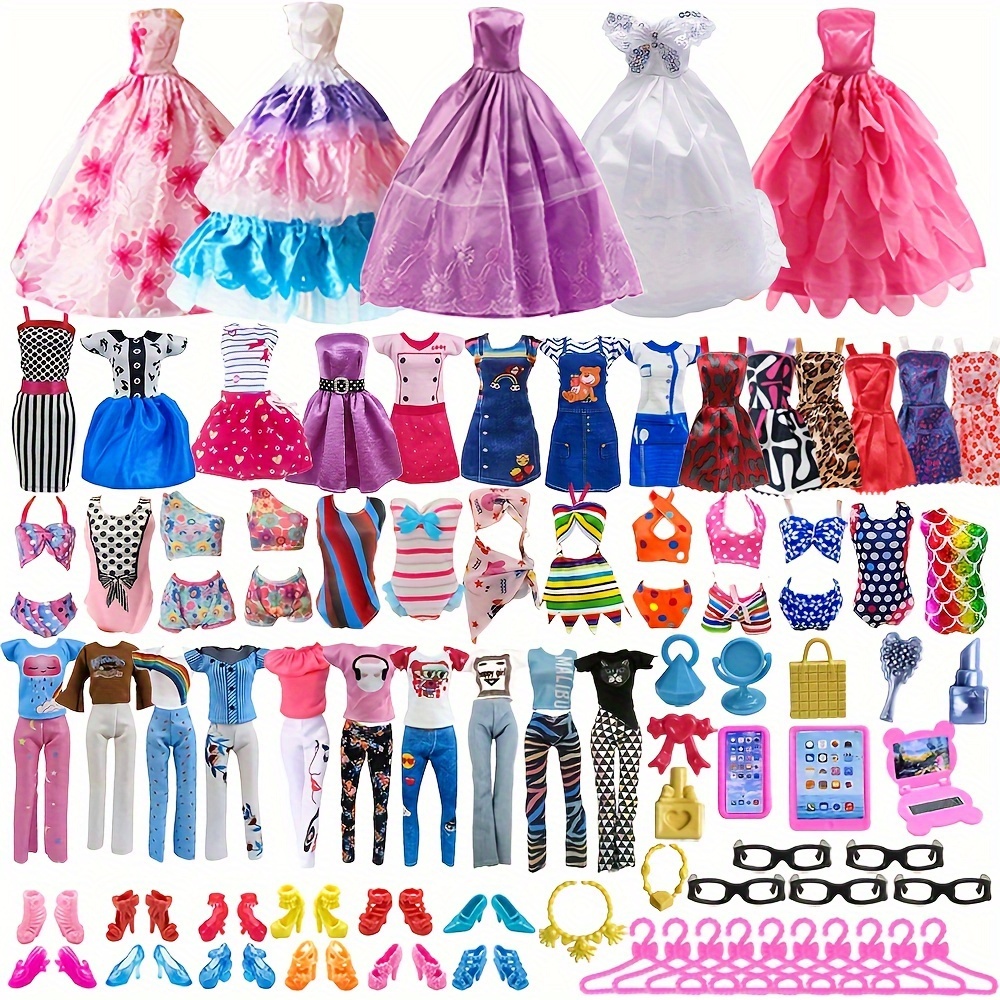 

53pcs Set Of Doll Clothes And Accessories 5pcs Of 3pcs Set Of Dresses 3pcs 5pcs Clothes 10 Pairs Of Shoes 5 Pairs Of 10 Hangers 12 11.5- Doll Bag