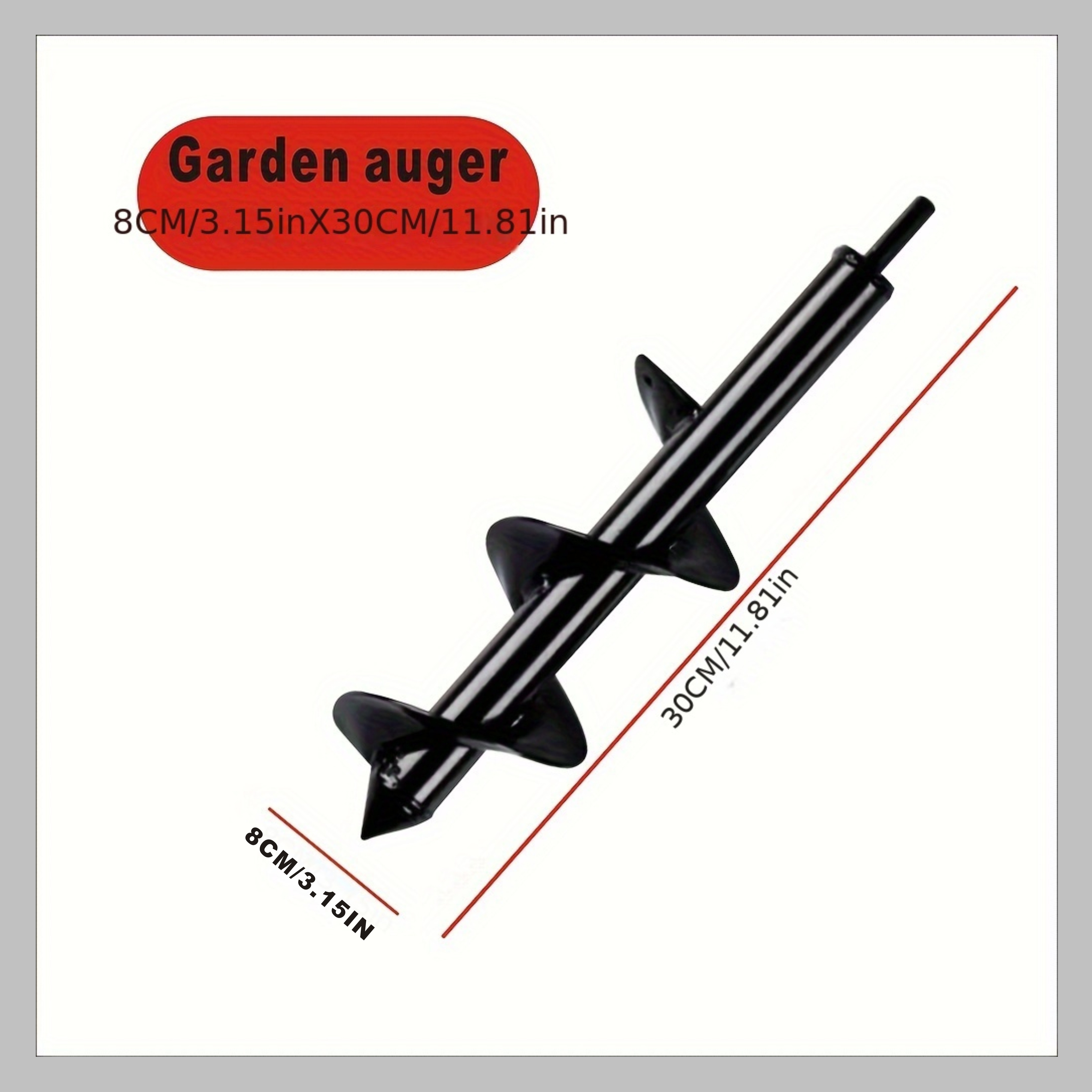 TEMU Garden Auger Drill Bit, Spiral Steel Earth Auger For Planting And Soil Loosening For Garden Tool 8cm/3.15inch, 22cm/8.66inch, 45cm/17.72inch