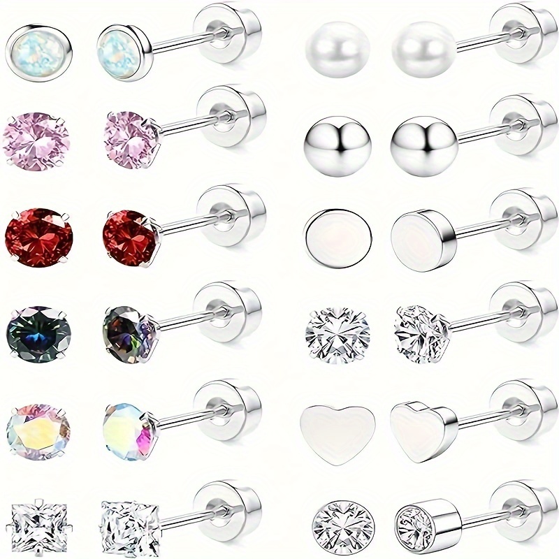 

24pcs Stainless Steel Earrings Set Women Flat Back Earrings Hypoallergenic Piercing Earrings Set Gift