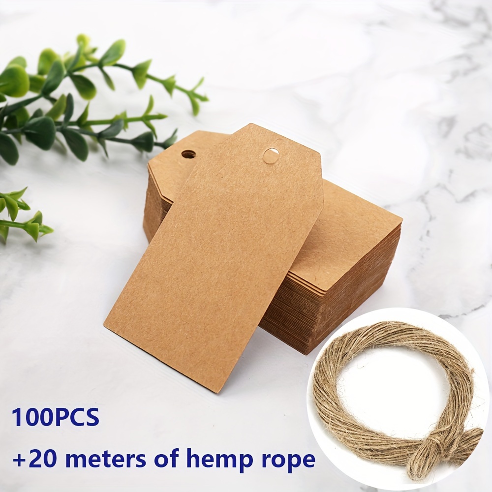 Image of 100 Blank Hang Tag Labels, Baking Packaging Tags, Paper Decorative Cards + 20m