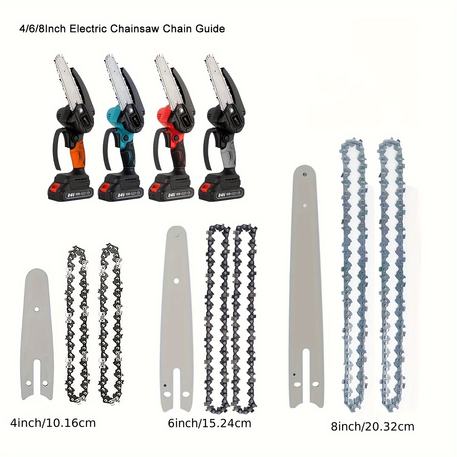 

High-performance Electric Garden Tool - 4/6/8 Inch Mini Chain Set With Durable Blades & Guide Plate Accessories For Safe & Quick Cutting, Battery Powered, Ideal For Home & Yard Work - 1pc