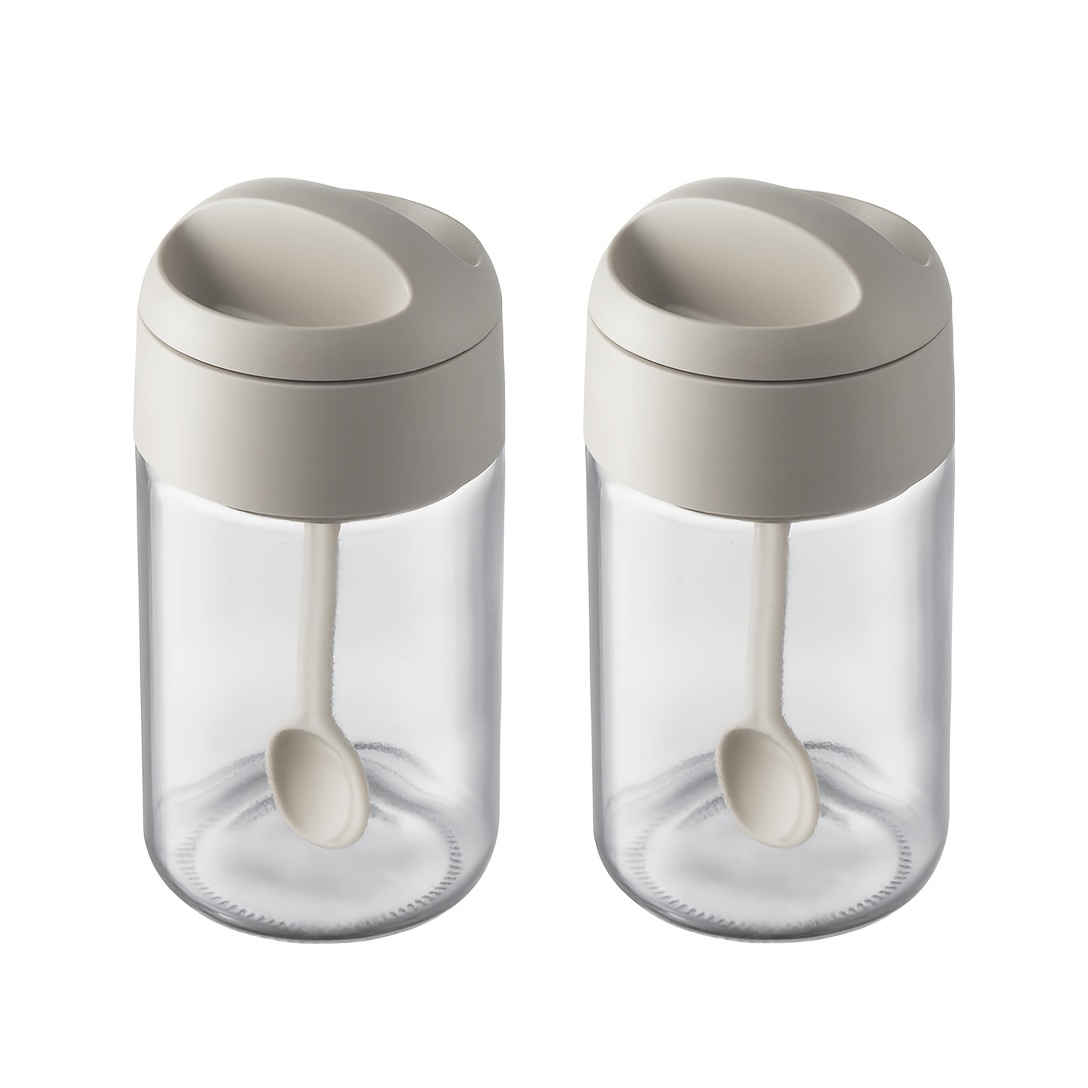 TEMU 2pcs Container Set, Glass Spice Jars With Spoon, 8.5oz Sugar Bowl, For Kitchen Counter Keeping Sugar, Salts, Spice, Sauce