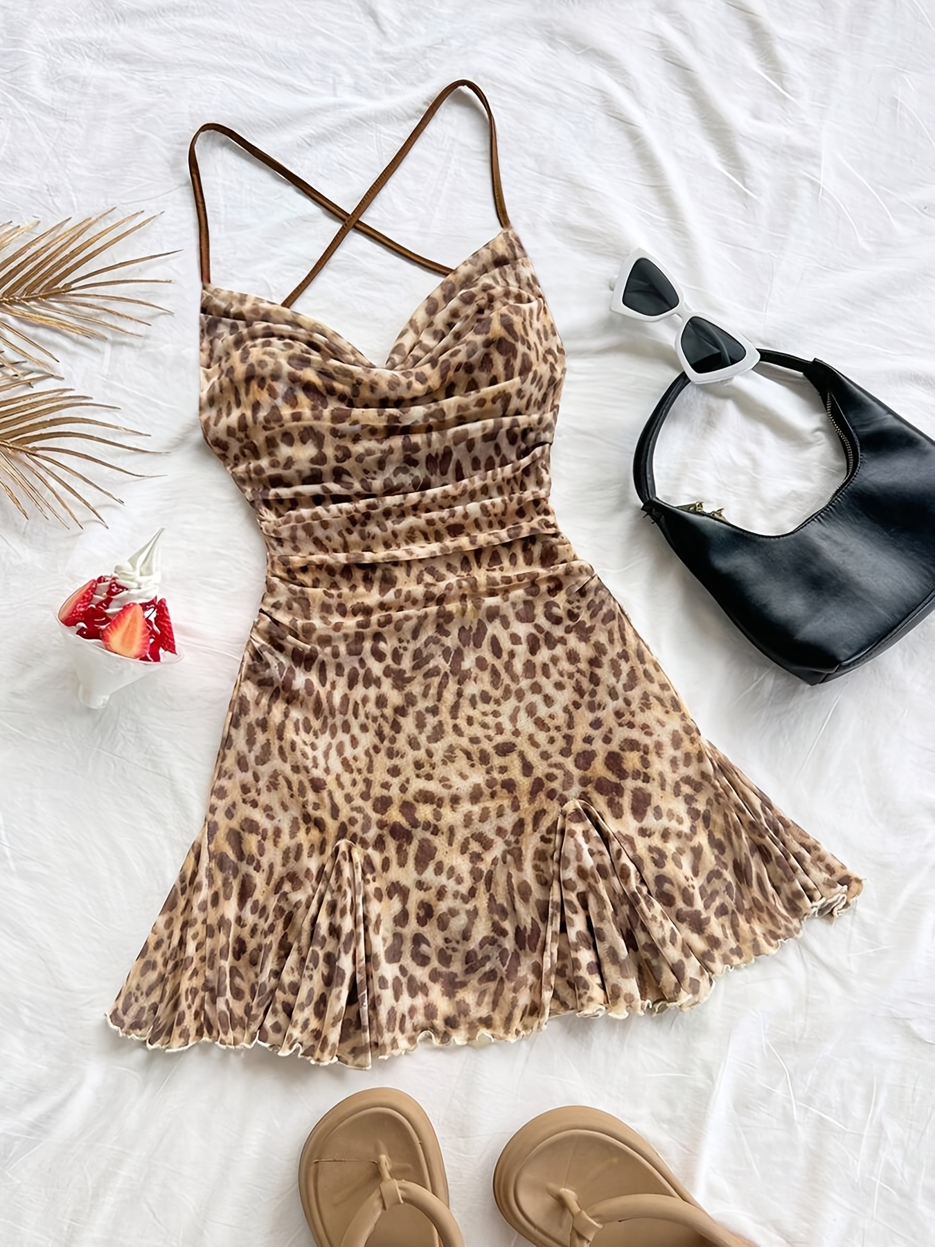 navy blue dress for baby girl Leopard Print Cowl Back Mini Dress main image 0