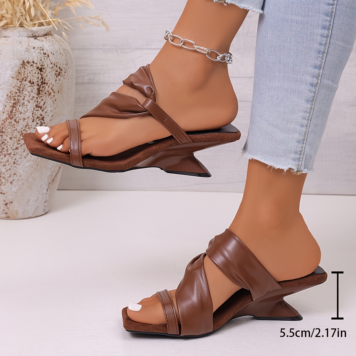 2026 New Style Sandals, Lightweight Thick-Soled, Pleated Fashionable High-Heeled Sandals Made of Soft Materials, Comfortable And Stylish High-Heeled Platform Sandals for All Seasons, Plus Size Women'S Sandals, Affordable And Attractive Sexy Shoes