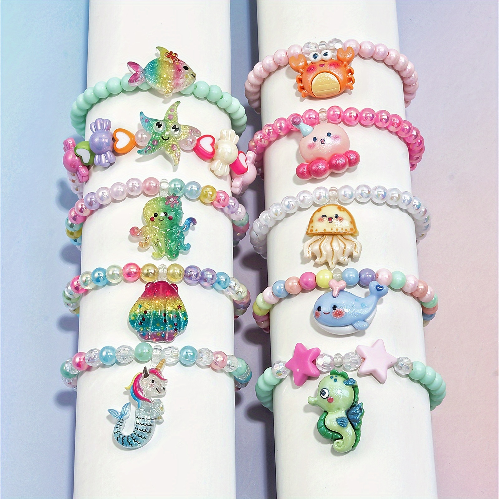 

[ ] 10pcs Beaded Bracelet Set - Sea Jewelry, For Favors, Classroom &