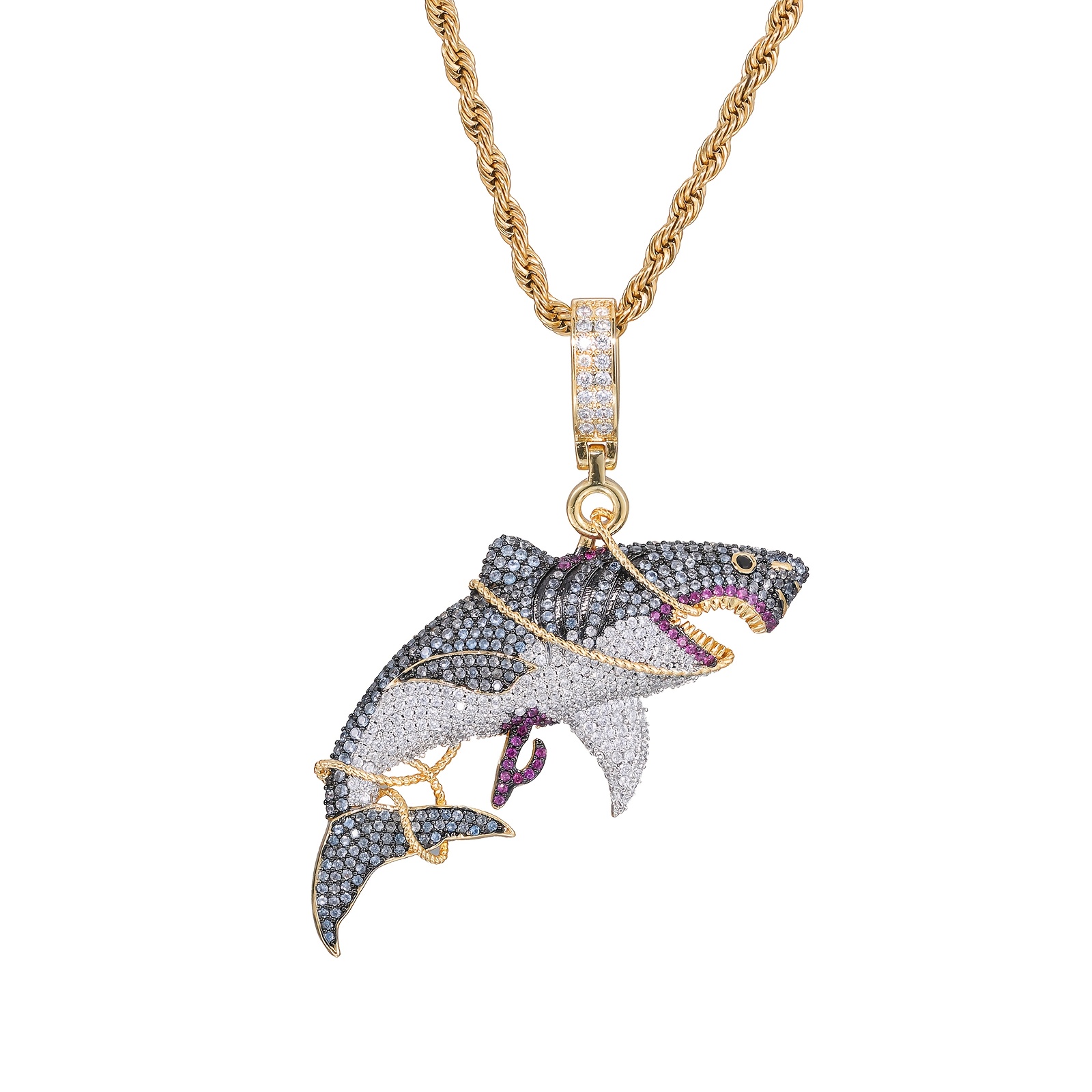 Men's Hip-hop Style Shark Pendant Necklace-golden Metal Animal Accessories, Synthetic Cubic Zirconiaia , Daily Wear, Party Gifts, , Fashion Accessories, Gift