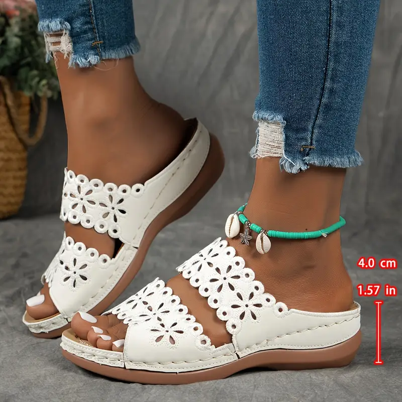 women s flower hollow wedge slide sandals casual peep toe 1