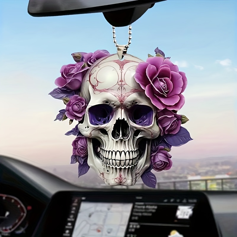 

Gothic Style & Roses Hanging Ornament - 2d Acrylic Car Rearview Mirror Decor - Versatile Halloween/christmas Tree Accessory For Bag & Keychain - Spooky Skeleton Gift Decoration (pack Of 1)