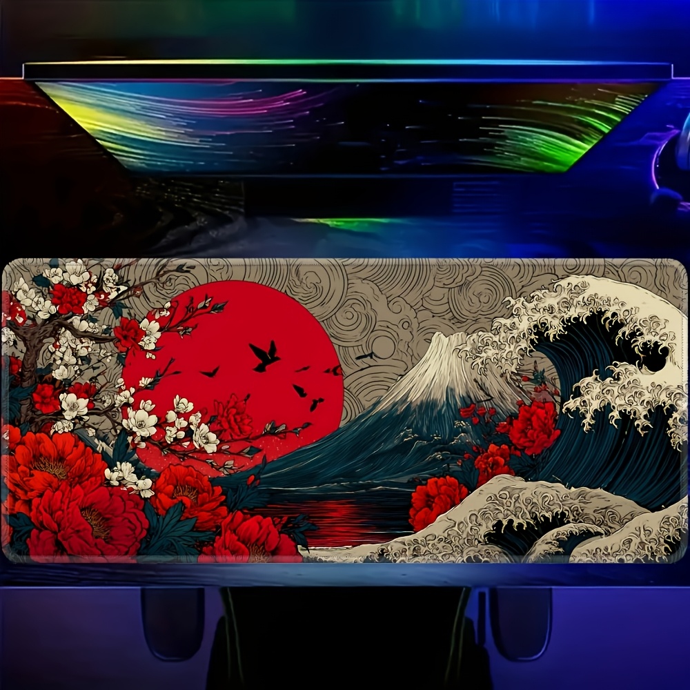 TEMU Xxl Japanese -e Anime Bohemian Gaming Mouse Pad & Desk Mat - Large Non-slip Rubber Base Suitable For Office, Home Computer, Compatible For Pc,
