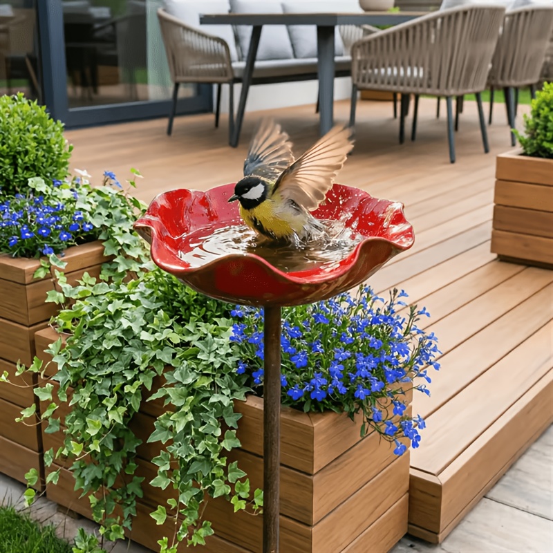 1pc 3d outdoor bird bath with stake   bird feeder bowl for garden weather resistant wild bird bathing station for yard patio decor