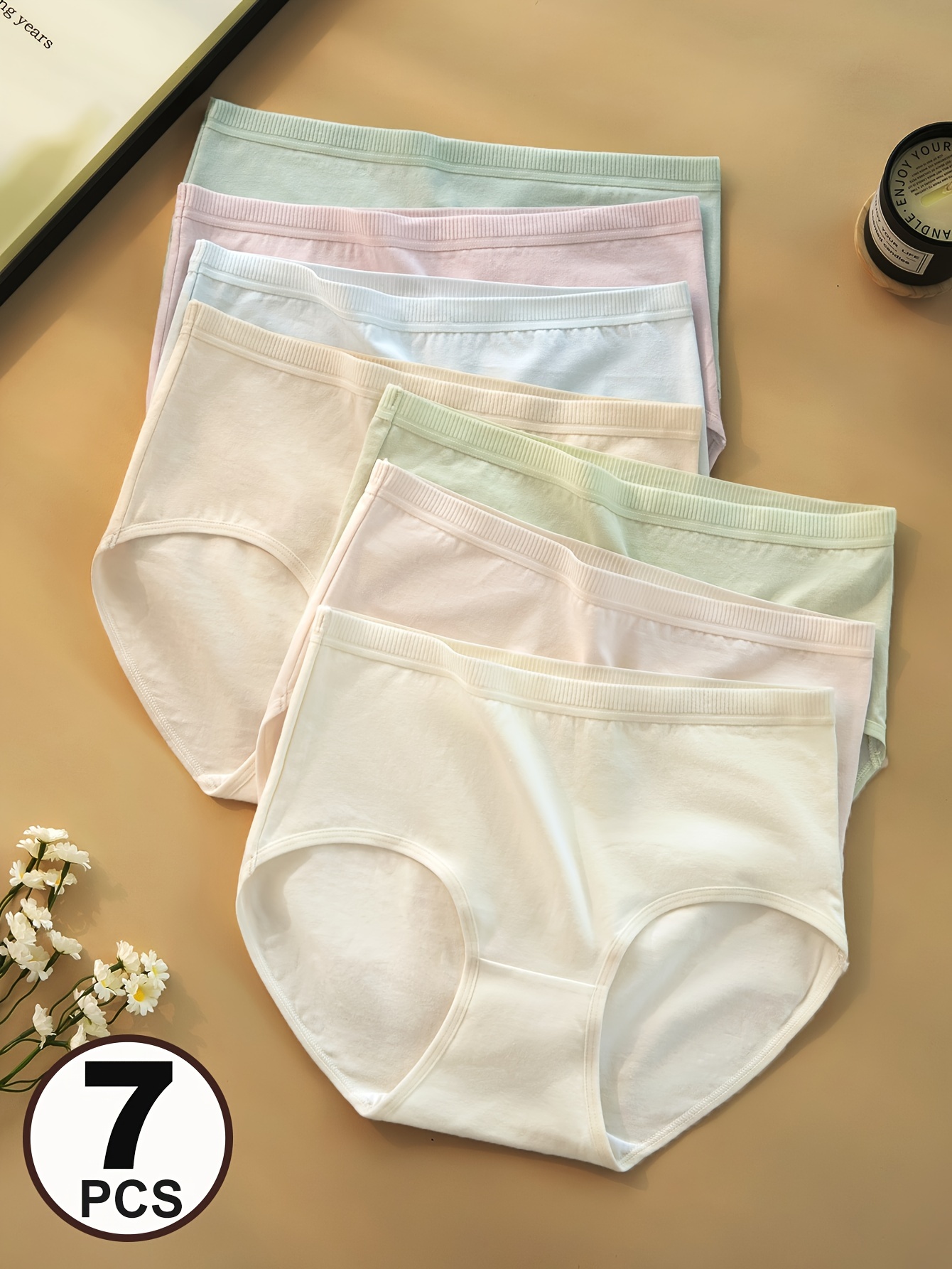 7pcs solid color high waist panties breathable comfortable briefs female underwear lingerie