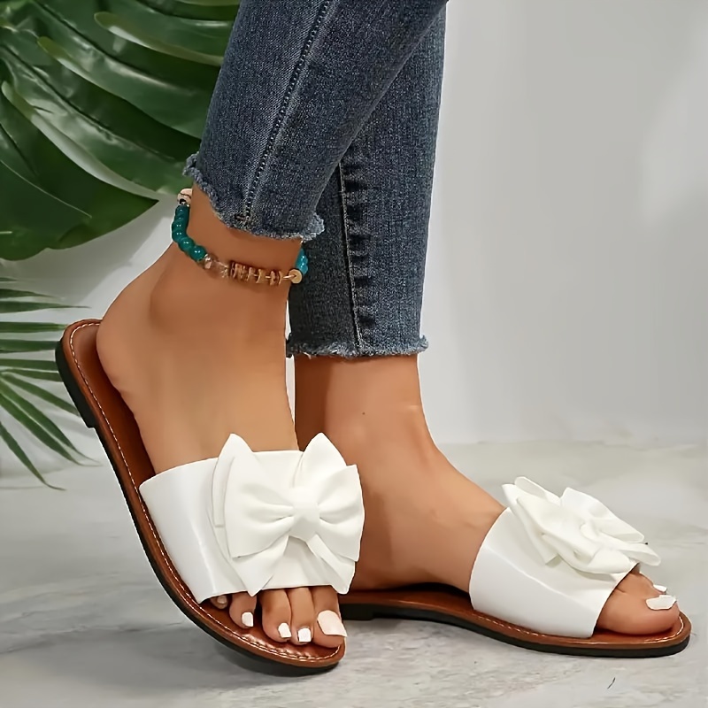 Women's Bowknot Decor Slide Sandals Casual Slip Flat Summer - Temu