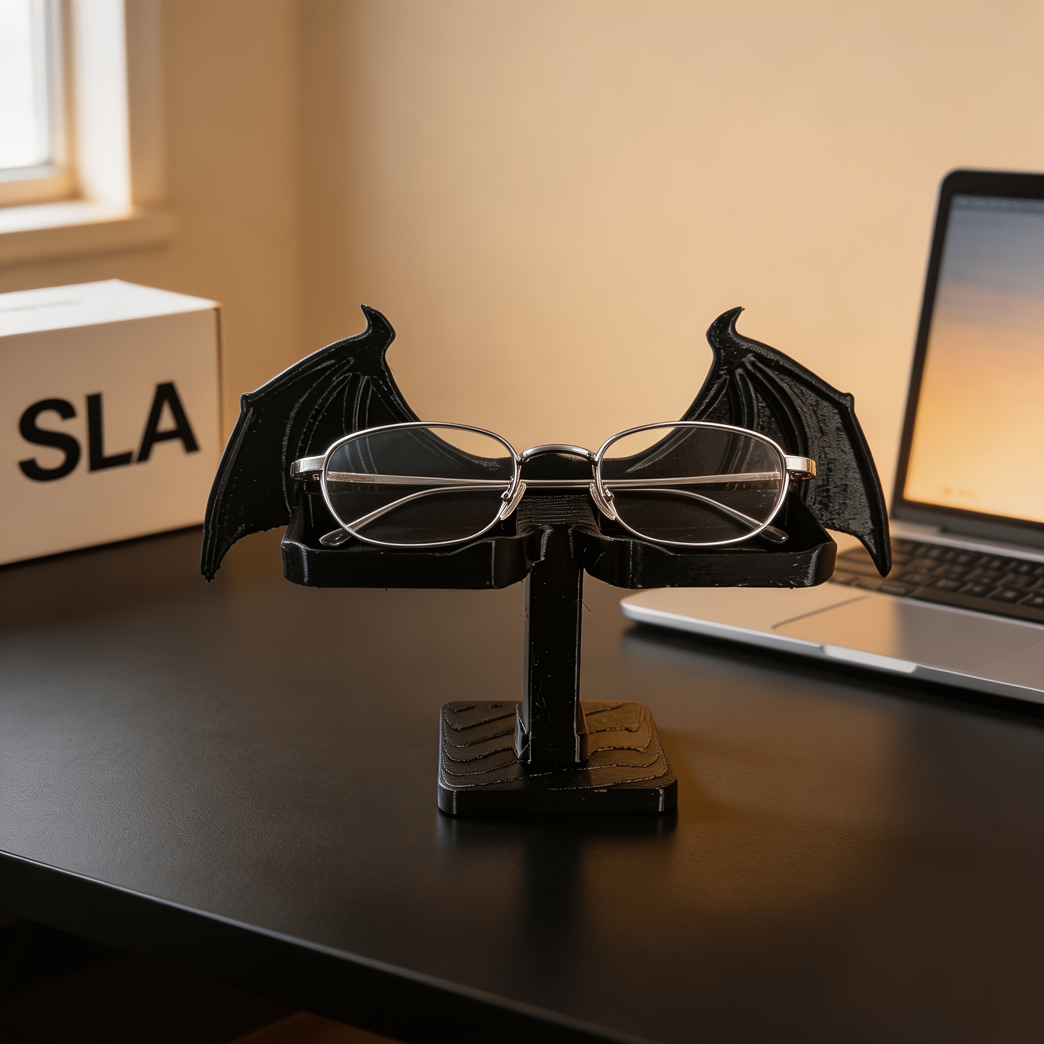 TEMU Porte-lunettes ailes de chauve-souris 3D imprimé très détaillé, décoration d'art de bureau de style , support de rangement et de présentation