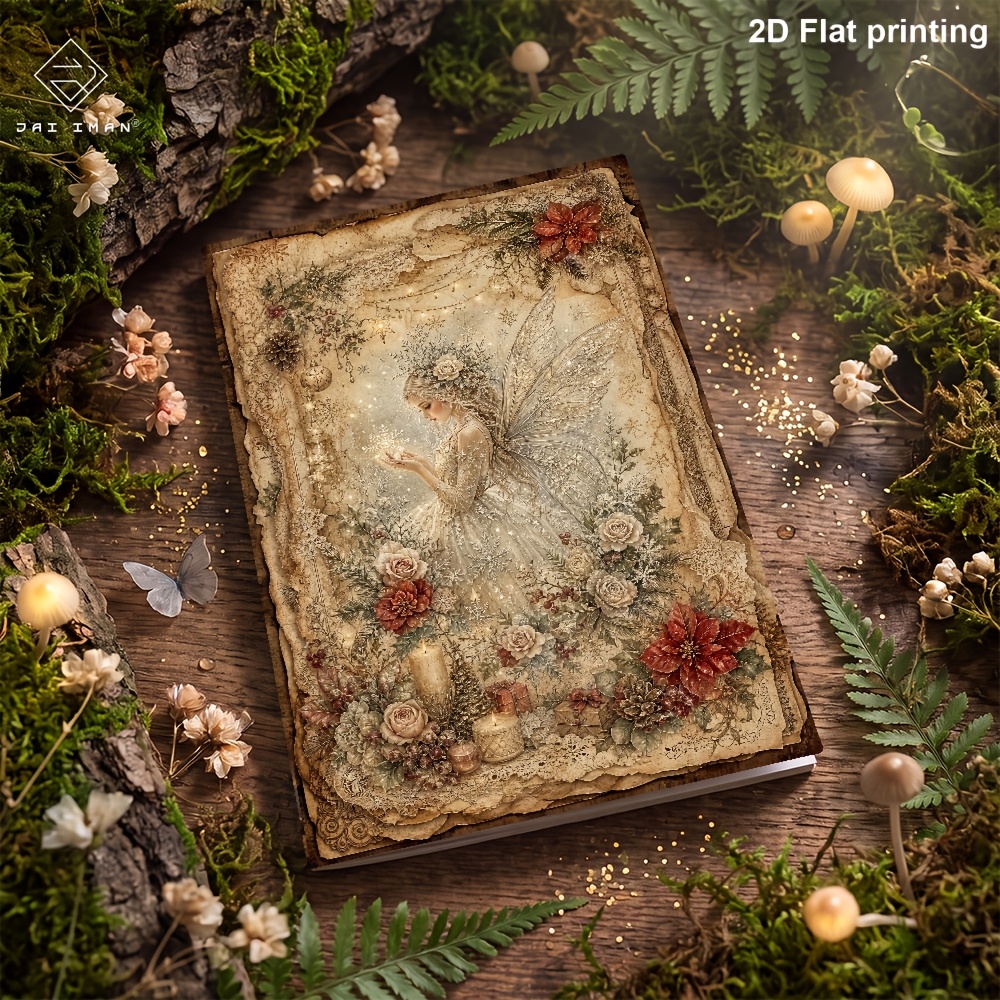TEMU Jai Iman A5 Size 96pages (different Patterns Innerpage) 2d Flat Shabby Chic Whimsical Snow Faerie Patterns Style Composition Notebooks For Art
