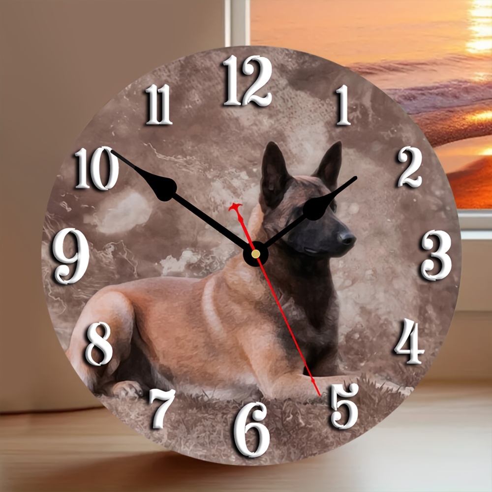 

1pc, 10-inch Wooden Malinois Belgian Shepherd Wall Clock, Modern Decorative Battery-powered Clock For Living Room, Kitchen, Bedroom, Office, School, Farmhouse - Aa Battery Operated, ≤36v