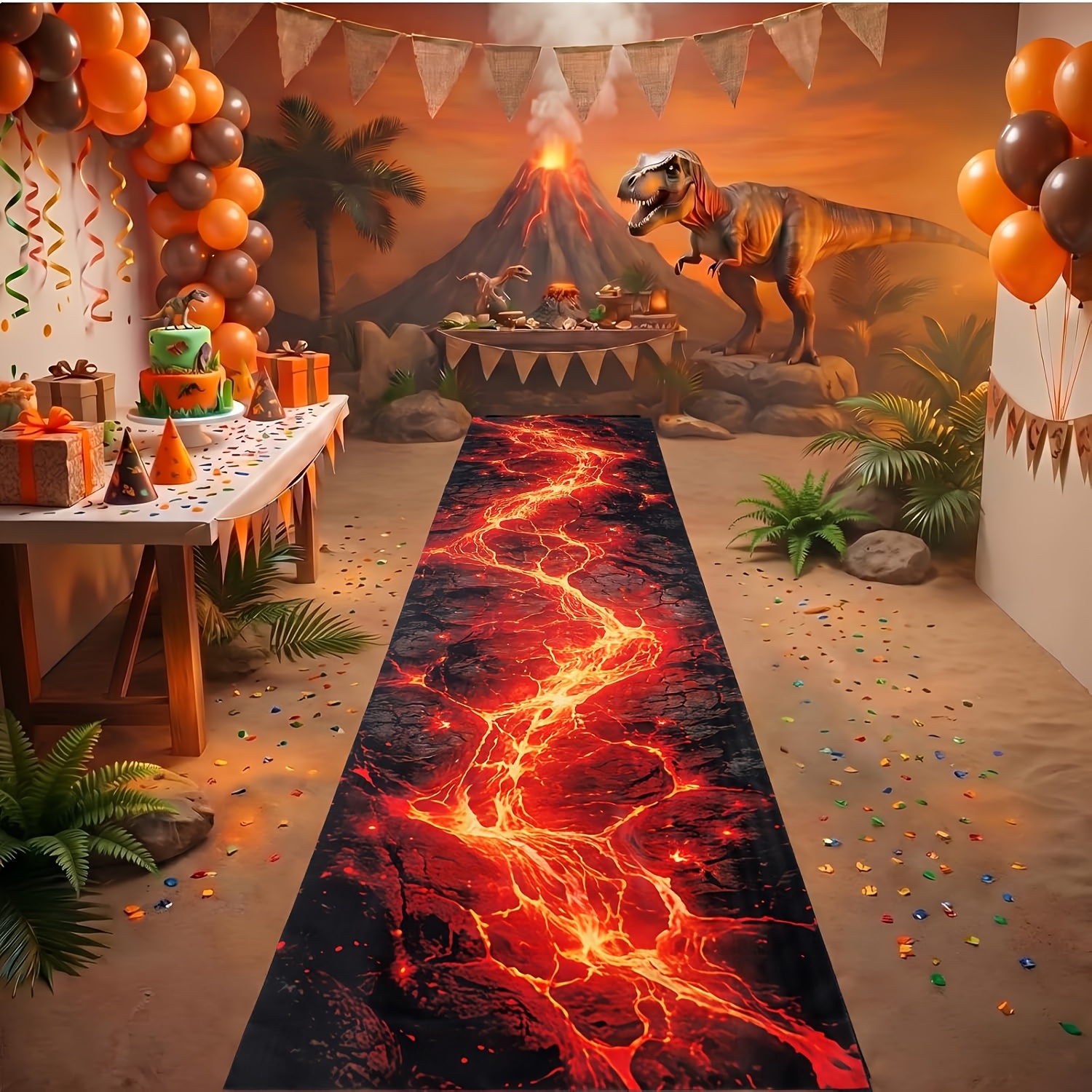 TEMU Lava Volcano Aisle Runners, Dinosaur Party Decorations For Dinosaur Themed Birthday Party Supplies, Backdrop For Jungle Volcano Themed Decor