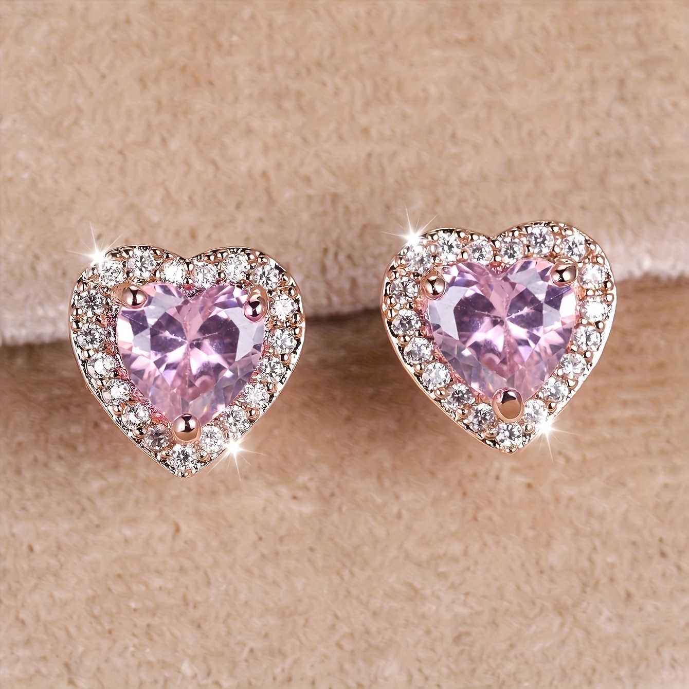 Rose Golden Stud Earrings Multicolor Love Heart Shaped zirconia