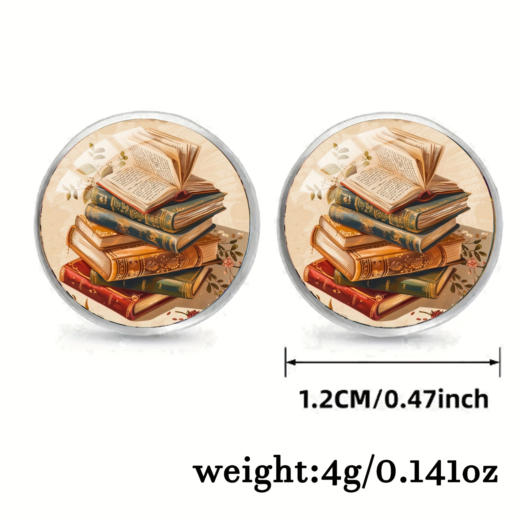 Vintage Book Stud Earrings, Literary Style