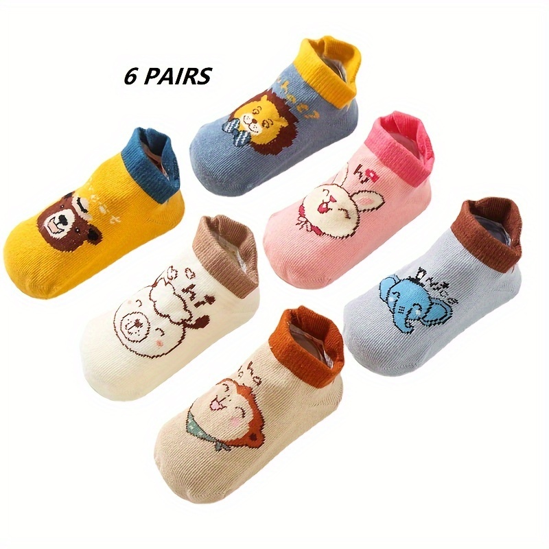 

6 Pairs Of Baby Boy's Non-slip Socks, Cute Animal Pattern, Bottom Rubber Dot Comfy Breathable Soft Socks For Babies Wearing