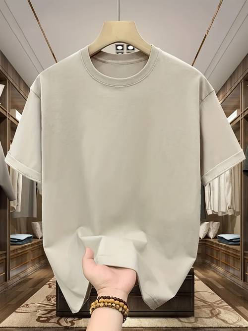 herren baumwoll-t-shirt in unifarben, kurzarm, weich bequem für zuhause, dreifach-nähverarbeitung