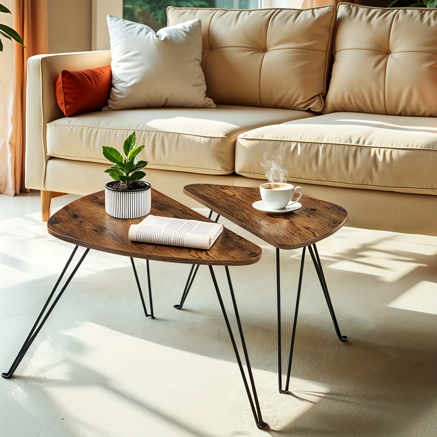TEMU Set Of 2 Side Tables, Nest Of Tables, Coffee Tables, Living Room, Dining Room, Bedroom, Industrial Style