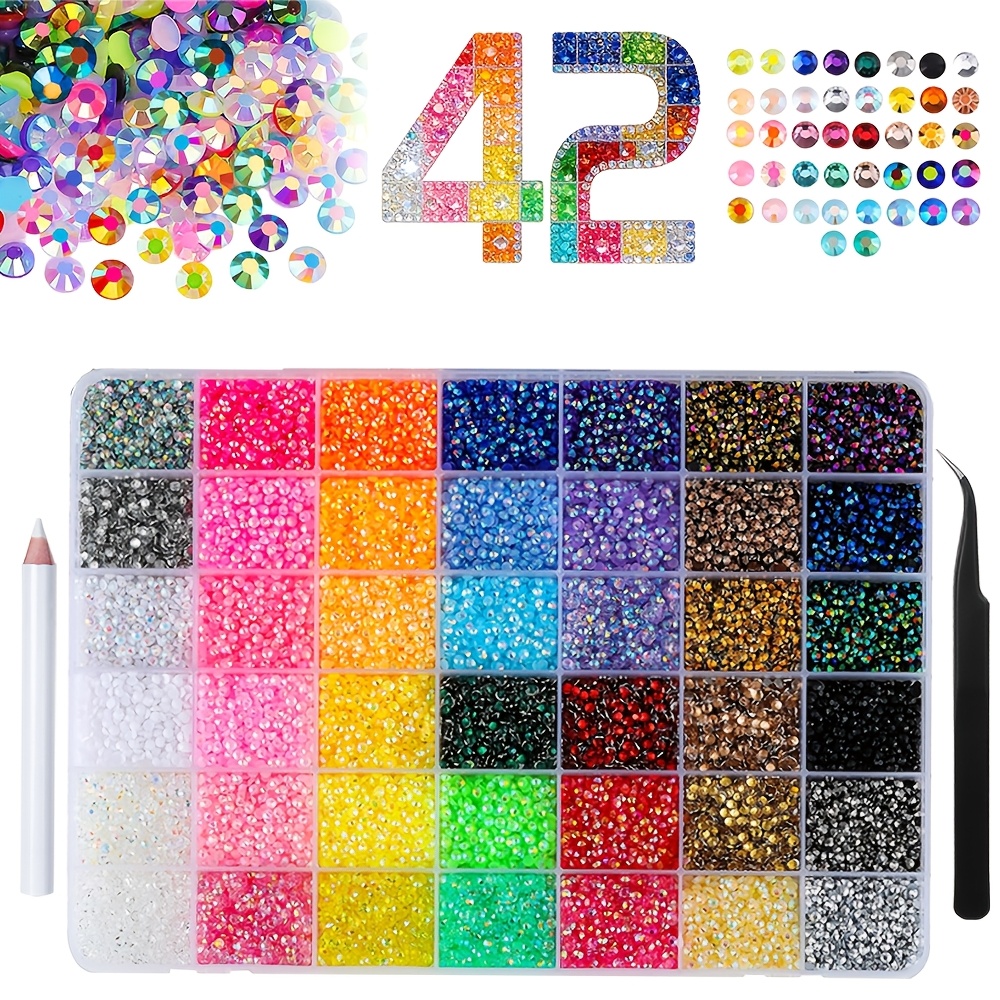 42 farver af resin jelly rhinestones, 3 mm   glitrende rhinestones til neglekunst, leveres med pincet og en voksblyant til opsamling