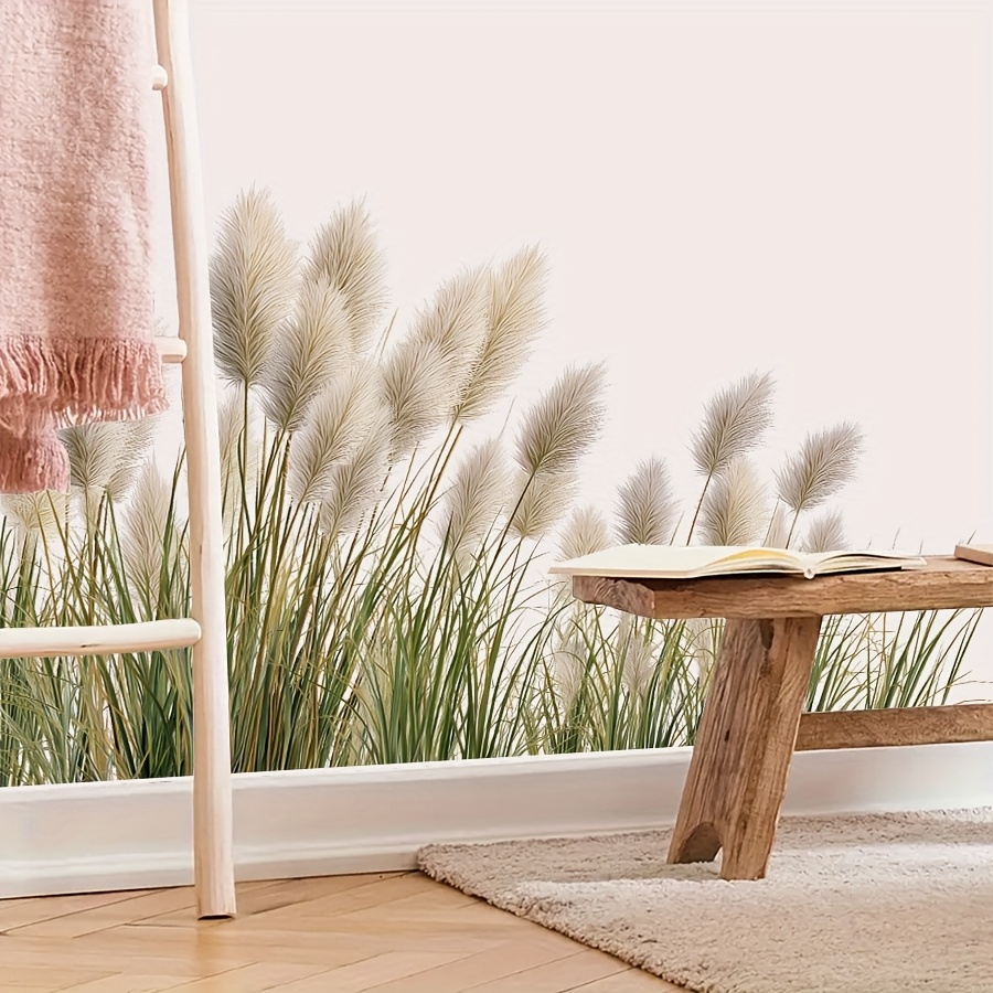 Image of Nordic Style Reeds Wall Sticker Living Room Bedroom Background Wall Decoration Sticker Self-adhesive Waterproof Entrance Hall Wall Mural