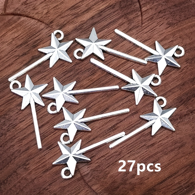 27pcs Fairy Pentagram Magic Wand Charm Pendant, Bohemian Style Jewelry Additions, Handmade Jewelry Making Bracelet, Necklace, Earring Additions 13*25mm