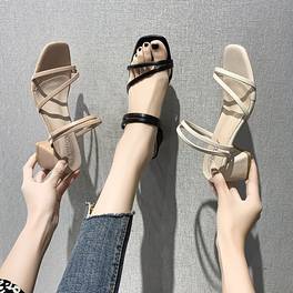 womens high heel sandals easy thin strap square toe chunky heel slides comfortable and lightweight women shoes