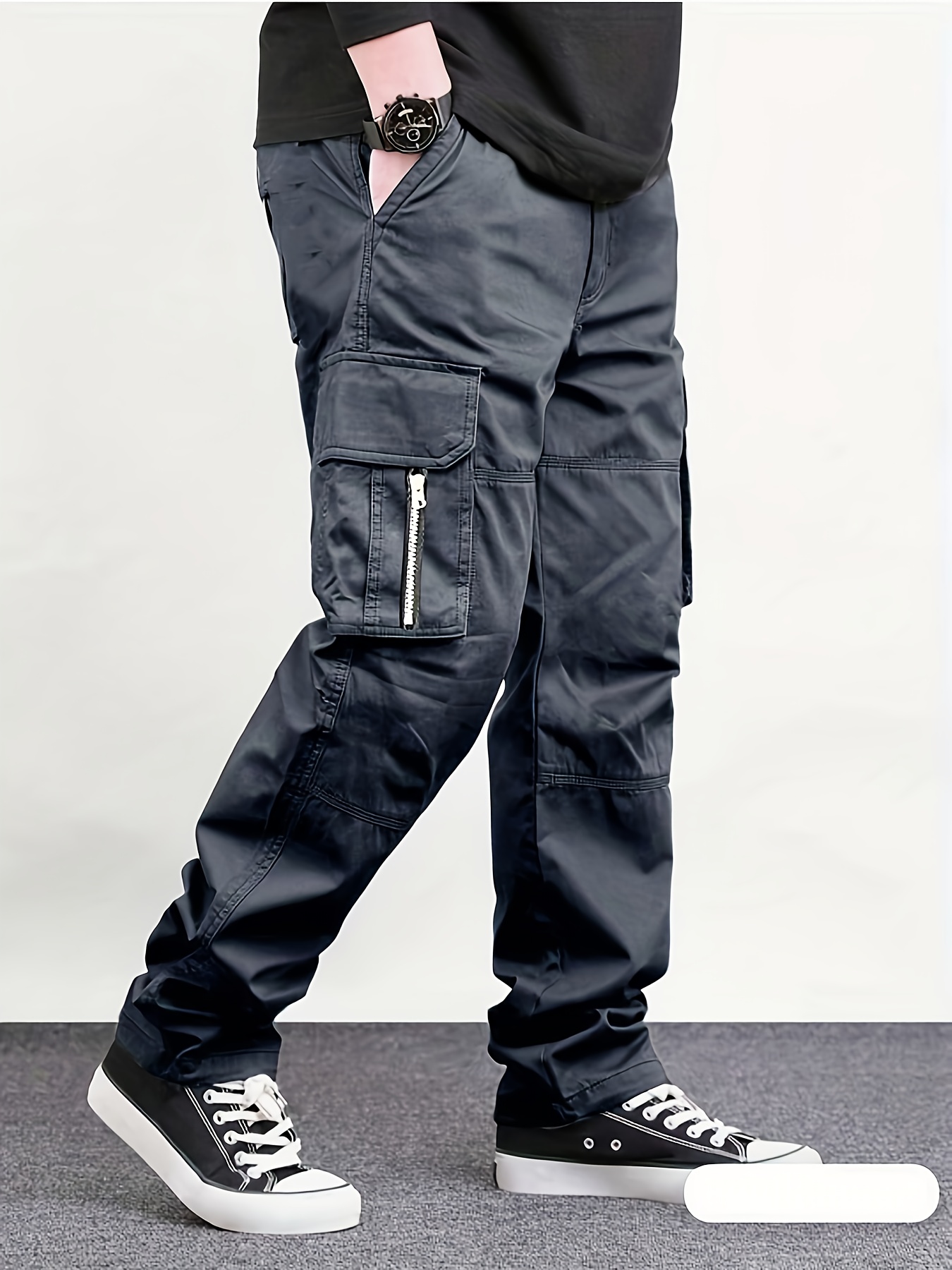 mens straight leg cargo pants with multiple pockets olive green drawstring waist comfortable casual outdoor trousers for     wear non stretch fabric regular   for weekend   outdoor pants straightleg pants functional pockets jeans men casual attire versatile clothing casual outfit fivebarrel fabric split up pants   waisted eas Product details 1