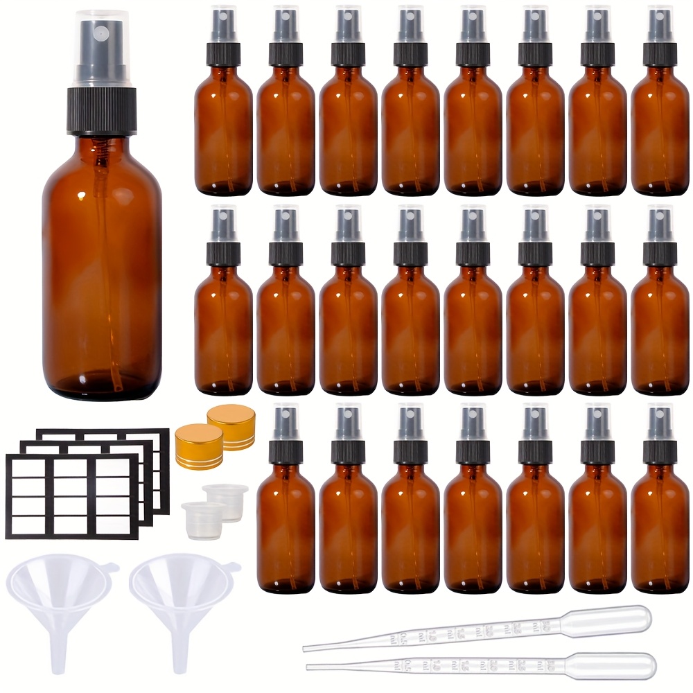 

24-pack 2oz Amber Glass Spray Bottles, 60ml , Vials For Travel, Experiment, Cleaning, Hair Care, Disinfectant, Halloween Decor, Christmas Gift,, No Battery Needed