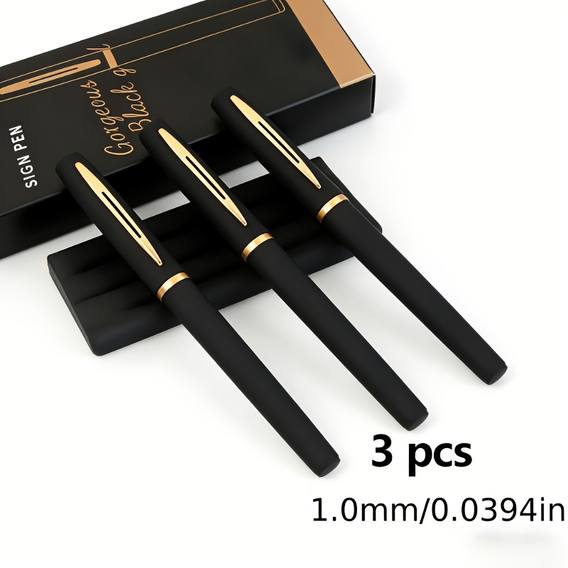 TEMU Set Of 3 Black Gel Pens, High-capacity Gel Pens, With 1.0/0.7/0.5 Mm Wide Tips, Suitable For Business, Office, Signing, Practice, And Daily