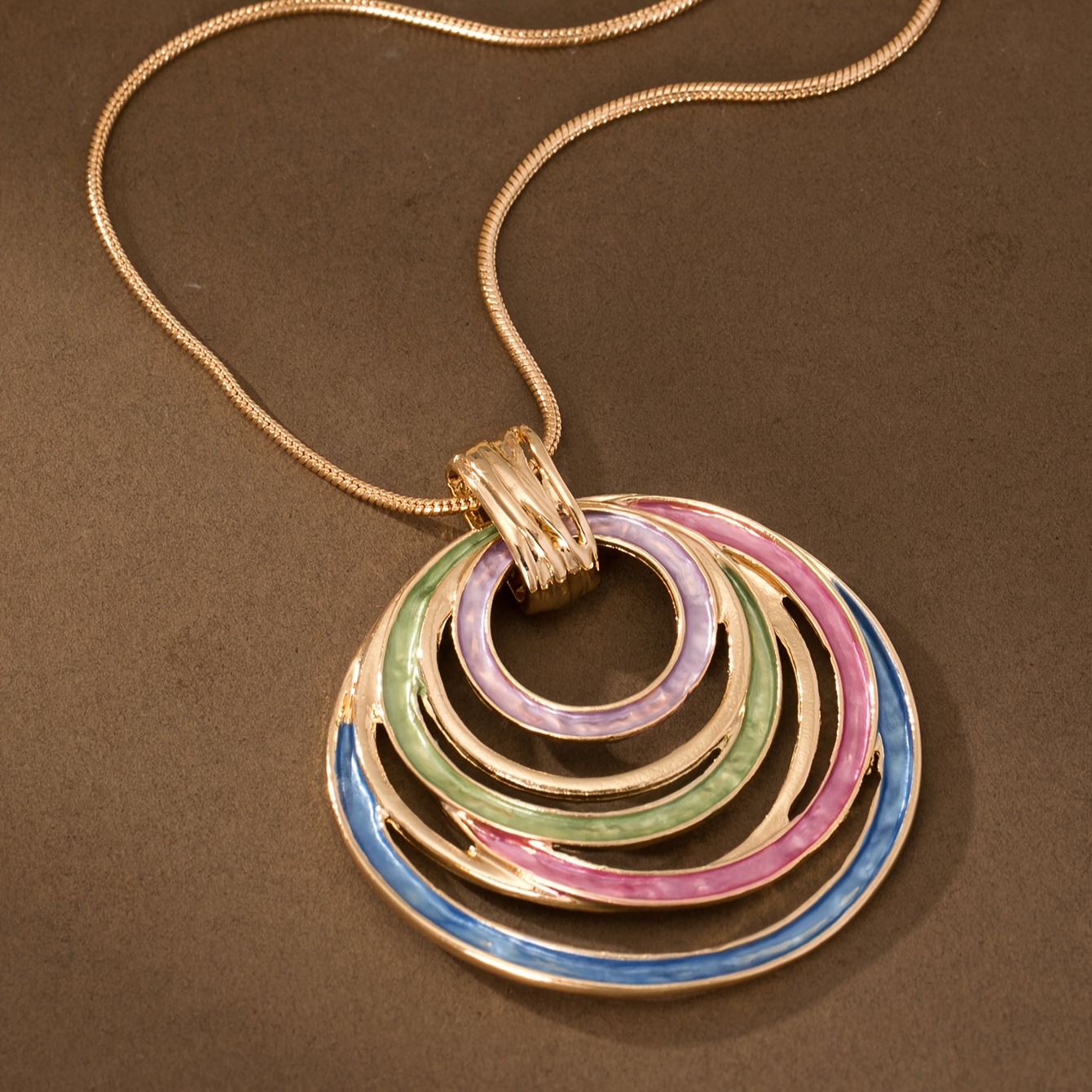 Vintage Boho Zinc Alloy Enamel Pendant Necklace