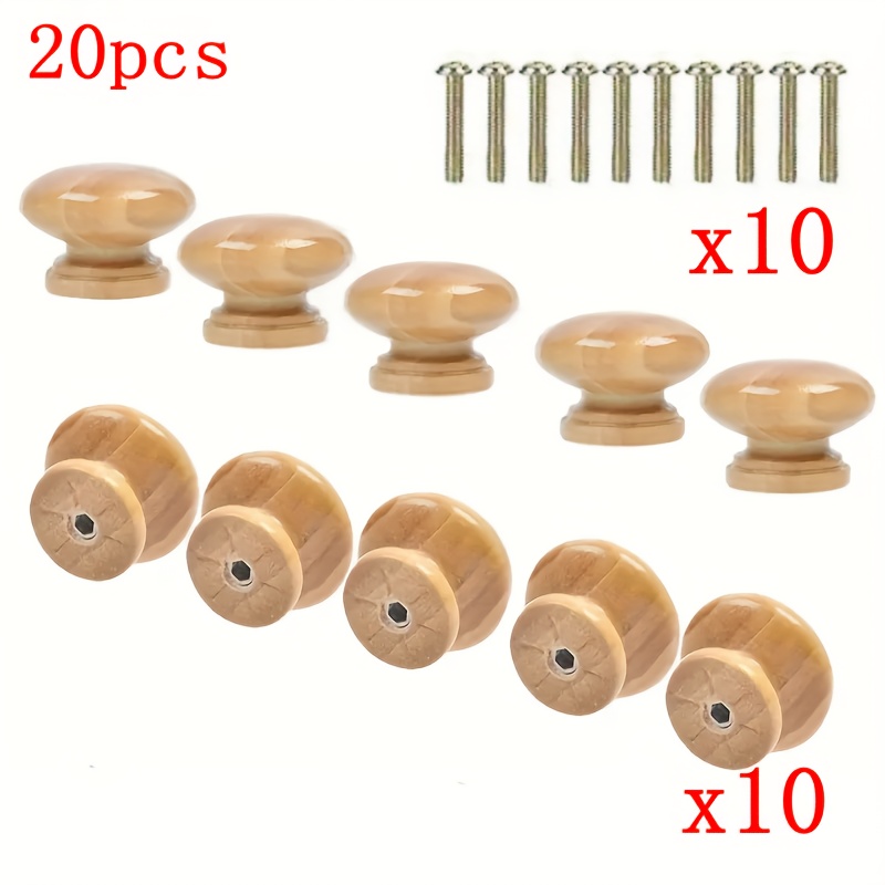 Image of 20pcs Set: 10 Solid Wood Handles + 10 Screws, Suitable For Drawers, Wardrobes, And Storage Boxes - Dual-hole Design For Furniture And Shoe Cabinets