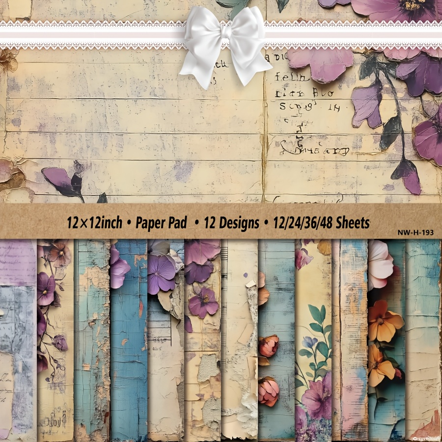 

12x12 pouces Bloc de pour scrapbooking, 12 , 12/24 feuilles, motif floral vintage, cartonné pour loisirs créatifs, fond décoratif pour la fabrication de cartes