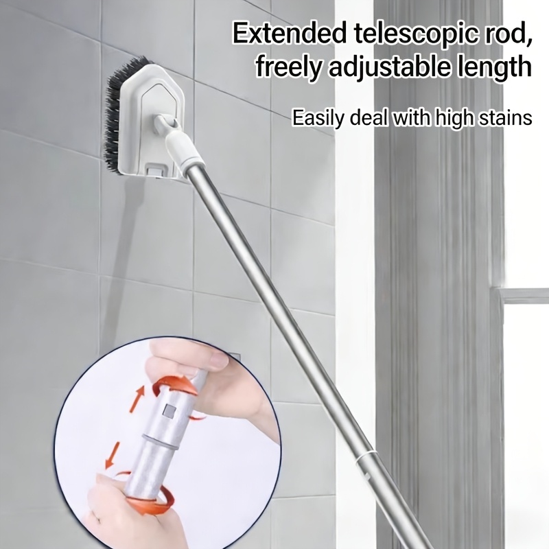 dual head retractable floor and shower brush long handle multi purpose cleaning for bathroom bathtub floor baseboards sink kitchen   walls made of plastic 5