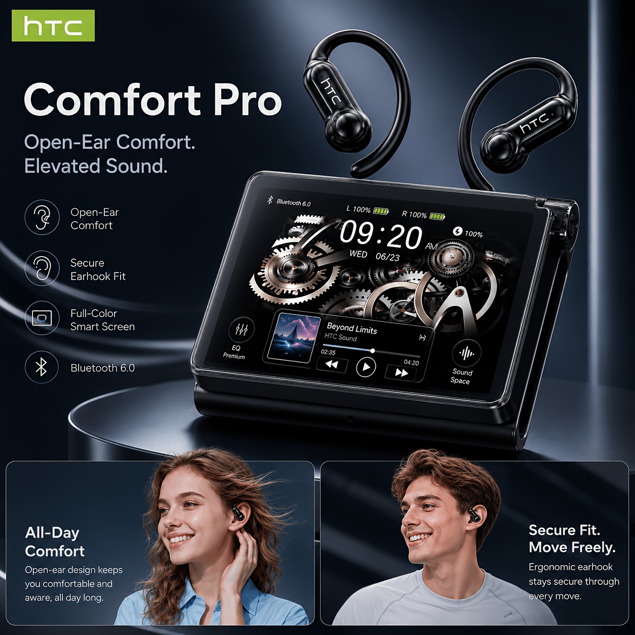 Htc Ne80 Open Ear Translation Headphones New Bluetooth V6.0 Comfortable In Ear Wearing 3d Directional