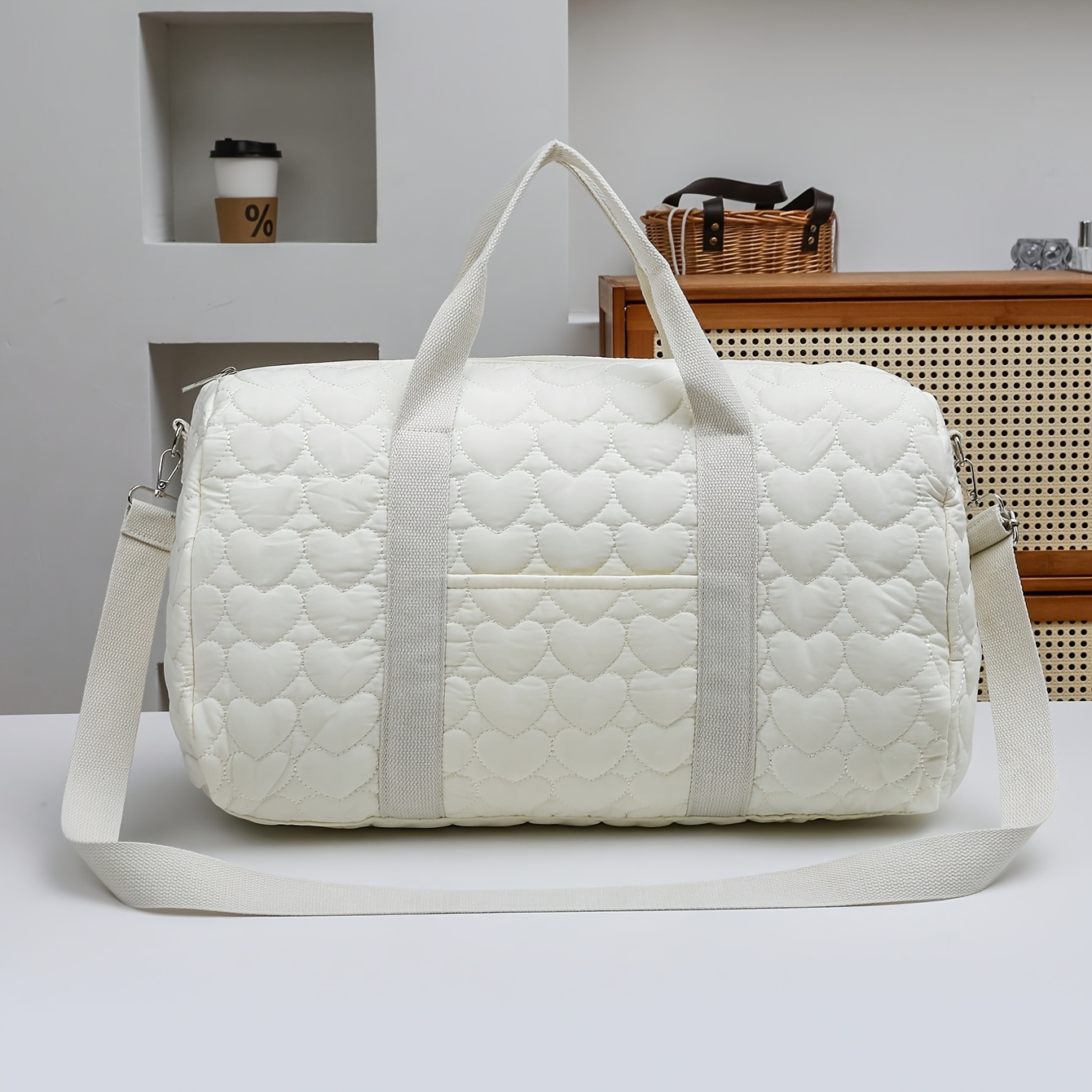 TEMU Large Capacity Quilted Boston Tote Mommy Bag | Lightweight Multifunctional Mother And Storage Handbag With Shoulder Strap, Ideal For Fitness And