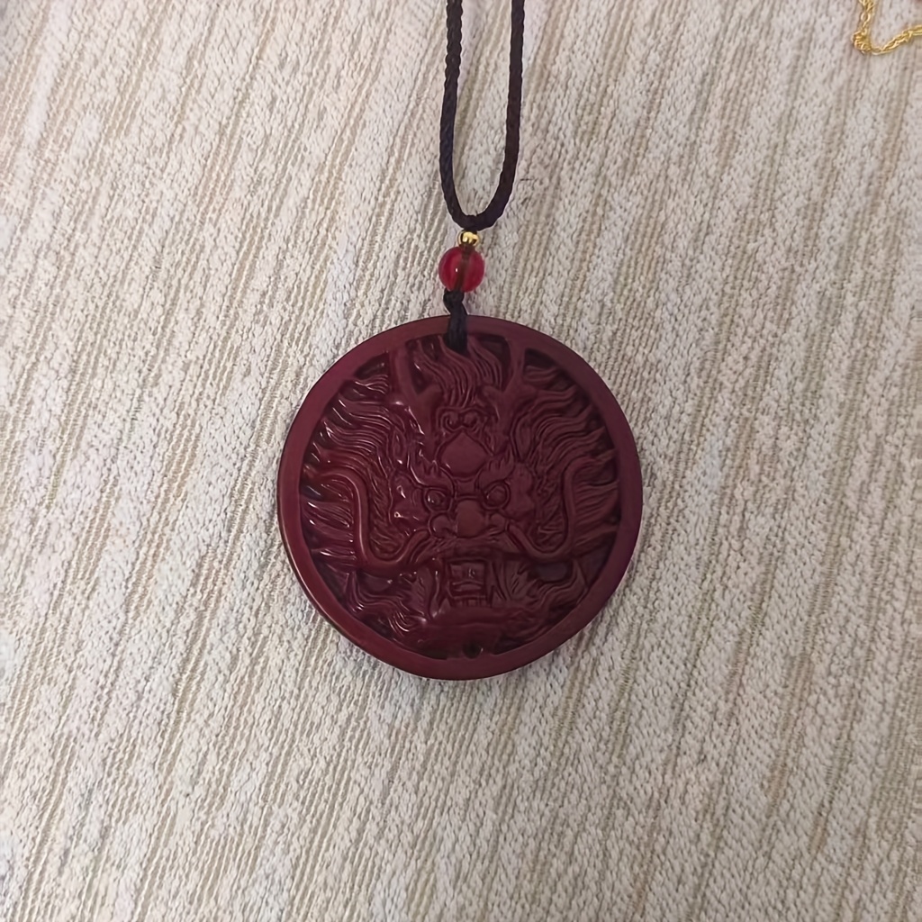 Natural Cinnabar Dragon Pendant, Majestic Design