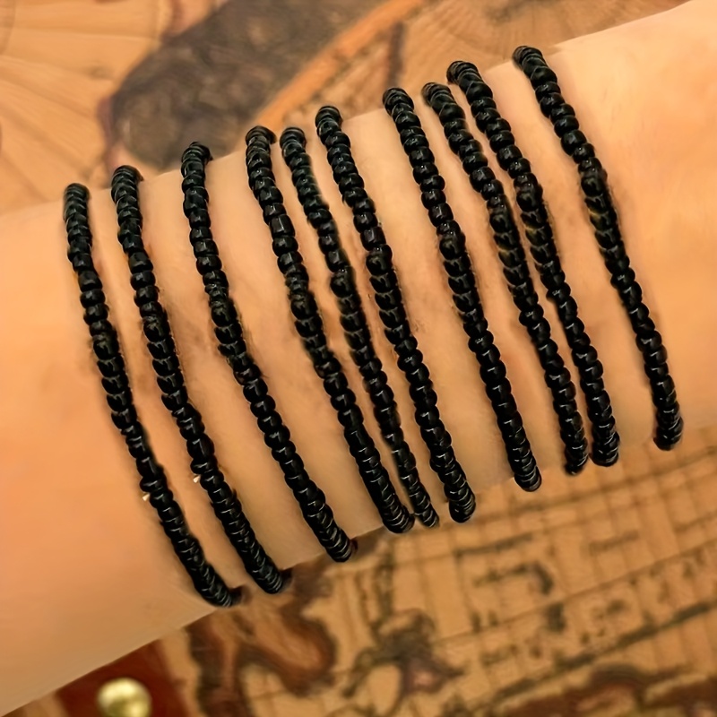 10pcs Beaded Bracelet - Layered Strand With Elastic Cord, Beading For Beach, Daily Wear & Gift, Style (no Plating)
