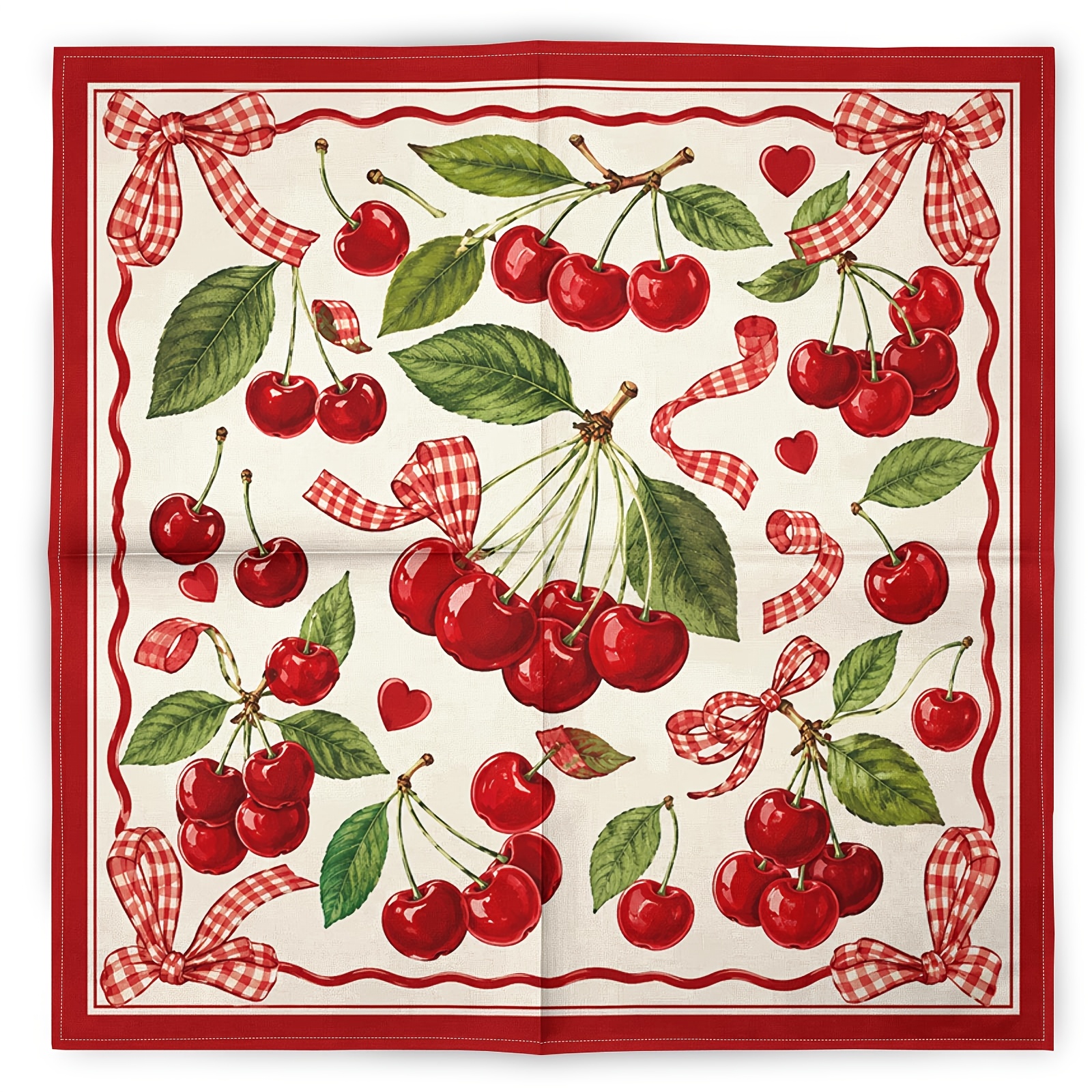 TEMU 1pc 2d Printed Retro Cherry Patterned Bandana, Classic Fashion Hip-hop Trendy Headscarf, Fashion Scarf And Neck Warmer, Outdoor Sports