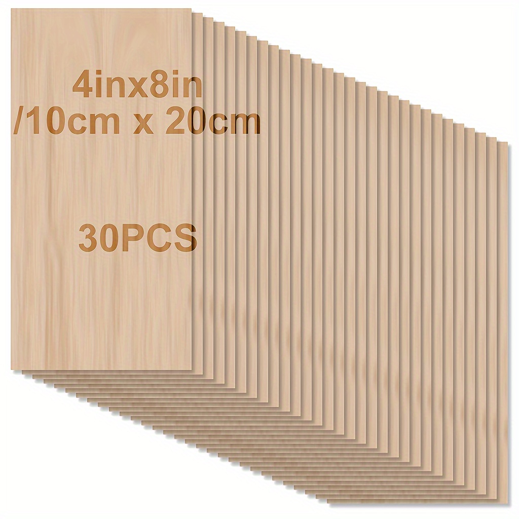 

4pcs/8pcs/16pcs/30pcs Wood, Wood Sheets For Crafts- 8x 4 X 1/12in 2mm Thick Wood Sheets With Smooth Squares Wood Boards For Laser Cutting, Architectural Models, Staining