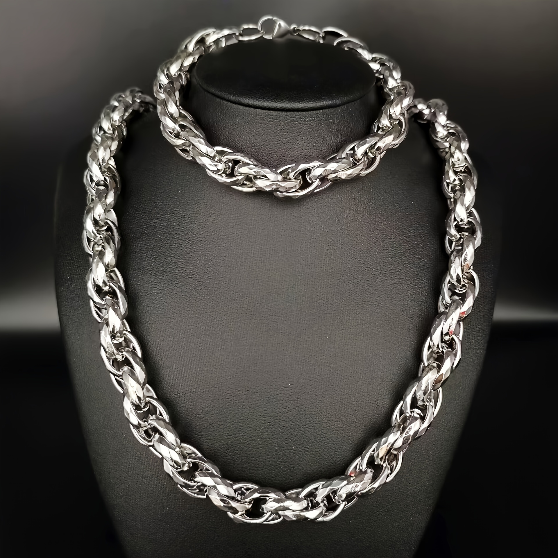 Men's Thick Stainless Steel Cuban Chain Set